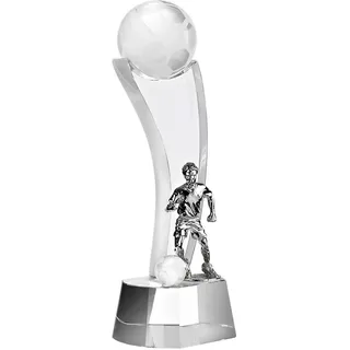 Glas Pokal Trophäe für Vitrine Fussballstar Transparent H 21 cm Gravur Geeignet