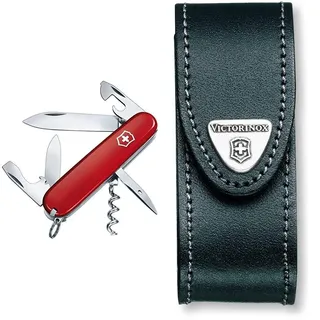 Victorinox Spartan Schweizer Messer, Rot, One Size & Leder-Etui (für Taschenmesser, Gürtelschlaufe, Klettverschluss, schwarz, 3cm x 10cm) schwarz