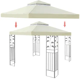 Ersatzdach 310g/m2 Wasserdicht, Circa 3 X 3 M, Pavillondach Wasserfest,Ersatzdach Pavillon 3x3m,Ersatzbezug Dachbezug Für Garten Pavillon,für Garten Pavillon Doppeldach Ersatzdach Pavill-Rice White