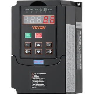 Vevor Frequenzumrichter VFD 2 PS, 1,5 kW, 7,5 A, 1- oder 3-phasiger 220-V-Eingang auf 3-phasigen 220-V-Ausgang, 40-60-Hz-Eingang, 0-400-Hz-Ausgang, VFD für Spindelmotor-CNC-Drehzahlregelung
