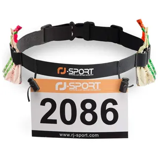 RJ-Sport Race Number Belt - Triathlon Race Belt Bib Holder with 6 Energy Gel Loops for Triathalon, Marathon, Running and Cycling, 01 Schwarz, Einheitsgröße - Einheitsgröße