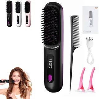 Clinora Kabellose Styling-Bürste – Die erste intelligente Glättbürste mit LED-Anzeige, 3 Temperaturstufen für glattes, lockiges und trockenes Haar, kompakt und tragbar.