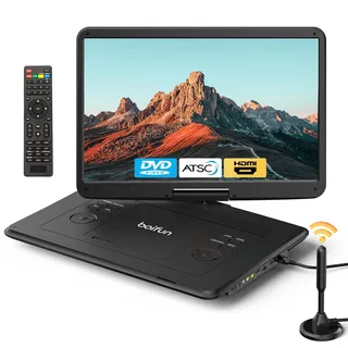 17,5 Zoll Tragbarer Fernseher mit Integriertem DVD-Player, Digitalem DVB-T2-Tuner, Akku, HDMI-Eingang, FM-Radio, USB-Anschluss, SD-Kartensteckplatz und AV-Ausgang