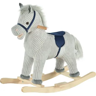 HOMCOM Kinder Schaukelpferd Baby Schaukeltier Pferd mit Tiergeräusche Spielzeug Haltegriffe für 36-72 Monate Plüsch Grau 73 x 35 x 64 cm   Aosom