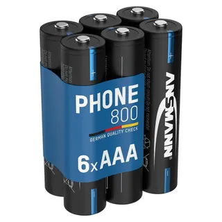 Ansmann Telefon Akku Micro AAA, 6 Stück, 800 mAh NI-MH 1,2V - Schwarz