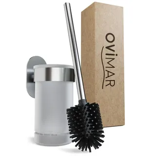 ovimar WC-Bürste Toilettenbürste Tranerodde, Silber mit Silikonborsten und Glas-Bürstenhalter