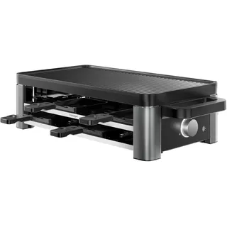 WMF Master Raclette Grill mit Keramikpfännchen und Schiebern, Raclette 8 Personen, 1500 W, mit Ablage, variable Temperaturkontrolle, antihaftbeschichtet, spülmaschinengeeignet, edelstahl schwarz matt