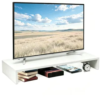 Monitorständer Holz, ergonomische Monitorerhöhung für Schreibtisch, passend für PC, Laptop und TV,Schreibtischaufsatz Bildschirmerhöhung, 85x35x12cm, Weiß