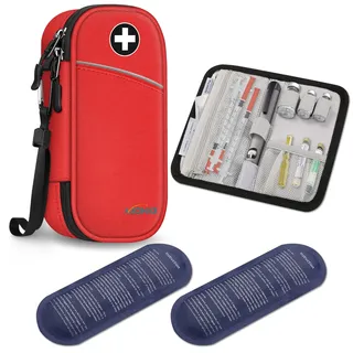 MEDMAX Insulin Kühltasche mit 2 Kühlakkus - Tragbare Diabetikertasche Wasserabweisend Isolierte Medikament Tasche Organizer Kühler Tasche für Insulin Pen und andere Diabetiker Zubehör (Rot)