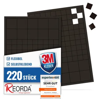 Reorda Magnetplättchen selbstklebend (220 Stück) | Starker Marken-Kleber ermöglicht erstklassige Klebekraft | Vielseitige Flache Magnete zum basteln & schneiden | Ideal nutzbar für Schule & Büro