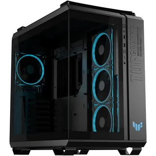 ASUS TUF GAMING GT502 Horizon TG ARGB Black modulares Zweikammer-Gehäuse (Panoramadesign, 4 vorinstallierte ARGB-Lüfter, Front Panel High-Speed USB Type-C, schwarz)