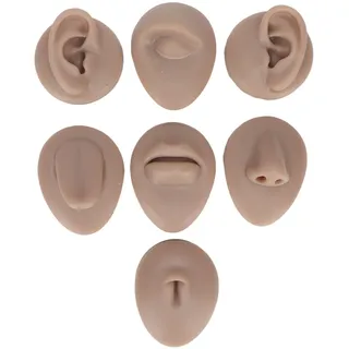 Körperpiercing-Übungsmodell, Weiche Silikon-Piercing-Übungskörperteile mit Zungen- und Mundmodell,Auge-Nasen-Ohr-Modell,Bauchnabelmodell,Zur Schmuckpräsentation,Zum Üben von Nähten (Dunkle Hautfarbe)