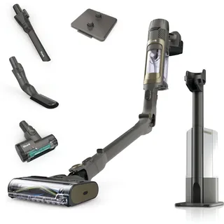 Shark PowerDetect Clean und Empty Akku-Staubsauger, PowerFins Detect, Reverse Clean, 2L Absaugstation, Anti-Hair Wrap Plus, 70 Min, leicht, Tierhaar- ,Multi-Oberflächen-Aufsätze, Grau IP3225EUT