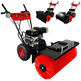 BRAST Benzin-Kehrmaschine 4-Takt Markenmotor, wechselbare Aufsätze, 5 Modelle, (inkl. Kehrbürste Laubsammler Schneeschieber), 3in1 Funktion