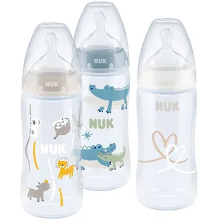 NUK PP-Flasche 3er Pack First Choice Plus 300 ml + Silikon-Sauger Gr. M - Temperature Control - Blau
