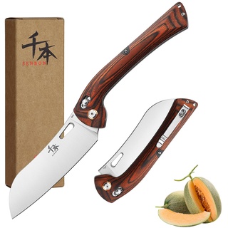 SENBON 440 Stainless Steel Super Sharp Folding Chef Knife Peeling Practical Knife Fruit Knife Colorful Wood Handle Camping Barbecue Outdoor Back Clip Portable Fruit Knife