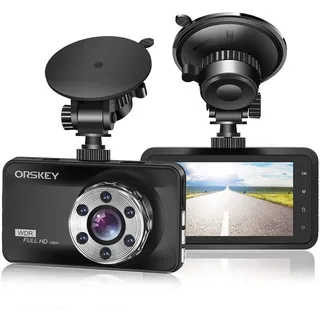 ORSKEY Dashcam Auto 1080P Full HD Autokamera Doppelobjektiv Dashcam für Autos 170 Weitwinkel mit Loop-Aufnahme und G-Sensor, Front-Inner,LCD