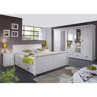 Schlafzimmerset in Weiß Kiefer Massivholz (vierteilig)