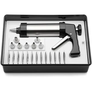 Weis Gebäckpresse Set für dünnen Teig inkl. 13 Scheiben und 8 Tüllen aus Edelstahl in der Farbe Silber, Größe: 25x10,60x6,40 cm,