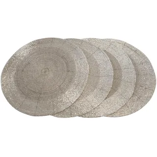 CB Home & Style Platzset mit Perlen rund 35 cm Tischset 4er Set Pack Glasperlen Deko Untersetzer (Silber)