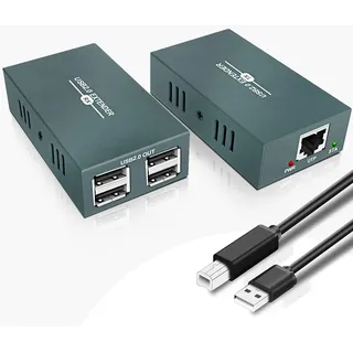 GREATHTEK USB 2.0 Extender, USB over Ethernet Cat 5e/6/7 up to 50m/165ft, 4 Hubs USB Extender Rj45, USB über Ethernet Unterstützung Windows/MacOS/Linux etc