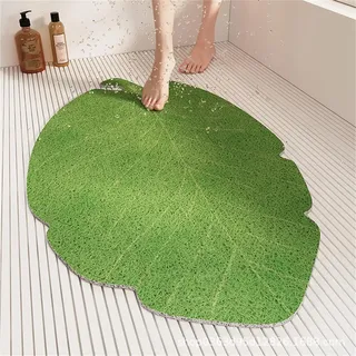 Surwin Duschmatte rutschfest, Waschbar Duschmatten, Grüne Drucke Weich Komfort PVC-Luffa Badewannenmatte, Pflegeleicht Schnell Trocknend Fußmatte für Nassbereiche (Grüne Blätter,60X90cm)