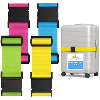 TK Gruppe Timo Klingler 4X Stück Kofferband Set farbig - Koffergurt besonders auffällig - Gurtband für Koffer & Gepäck - Luggage Strape