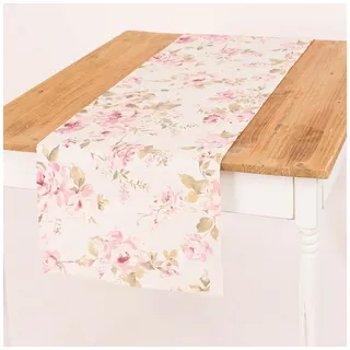 SCHÖNER LEBEN. Tischläufer Tischläufer Classic Painted Rose Rosen ecru rosa 40x160cm, handmade rosa