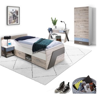 Lomadox Jugendzimmer Set mit weiß Lava und Denim Blau