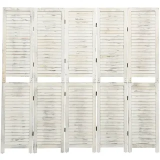 Paravent Outdoor Wetterfest Blackout Curtain 5-TLG. Raumteiler Antikweiß 178,5x166 cm Massivholz