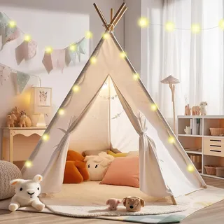 Atlasonix Tipi Zelt für Kinder, Kindertipi im Montessori, Kinder Spielhaus Indoor für Mädchen und Jungen - 100% Baumwolle