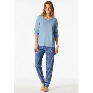 SCHIESSER Schlafanzug UNCOVER BY SCHIESSER "Uncover Nightwear", Damen, Gr. 48, 805, blau, Single Jersey, Obermaterial: 100% Baumwolle, bequem lang, Rundhals, Homewear-Sets Schlafanzug, Baumwolle, Single Jersey-Qulität, langärmelig, bequem, atmungsaktiv