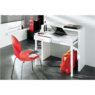 Skraut Home - Ausziehbarer Schreibtisch, Studio-Konsolentisch, Computertisch, PC, 2 Schubladen, Oberfläche Weiß, Maße: 98,6x86,9x36- 70 cm Tiefe - Weiß