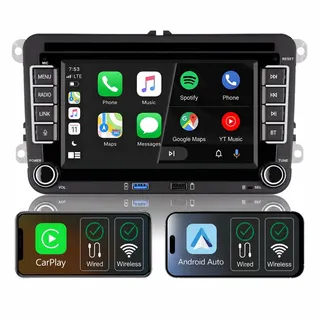 Linux Autoradio Display für Golf 5/6 Passat B6/B7 Polo 6R Wireless CarPlay | 2s Schnellstart,Plug&Play Einbau,CANBUS,für VW Caddy Sharan T5 Transporter,Lenkradsteuerung,Bluetooth,FM RDS,USB,Android Auto
