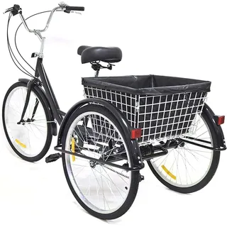VonVVer 24" Dreiräder Erwachsene mit Korb - 8 Gang Dreirad für Erwachsene 110KG Last Höhenverstellbar 3 Räder Fahrrad Cityräder Cruise Einkaufsrad für 155-185cm Senioren Frauen Ältere(Schwarz)