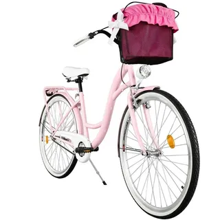 MILORDBIKES 28 Zoll Damenfahrrad MILORD Citybike Mit Korb Stadtrad Vintage Pink Fahrrad 3 Gänge | pink