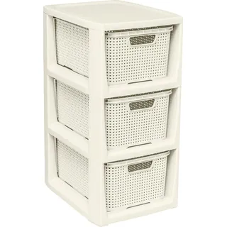 BranQ Rattan Kommode - 3 Körbe antik weiß - Beige