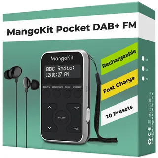 MangoKit MP1 Kleines Tragbares Mini DAB/DAB+/UKW-Radio,Digitales Taschenradio mit Kopfhörer,Wiederaufladbarem Akku für Sport,Laufen, Walken, Joggen oder Radfahren-Schwarz Silber