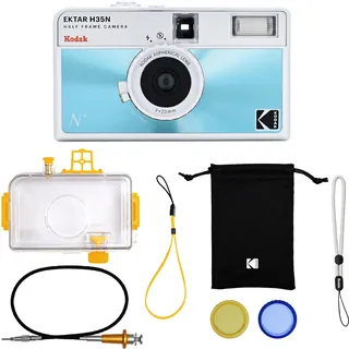 KODAK EKTAR H35N Halbformat-Filmkamera, 35 mm, wiederverwendbar, Bulb-Funktion, Sternfilter, beschichtetes, Objektiv (Blau glasiert Premium-Set)