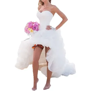 YASIOU Hochzeitskleid Elegant Damen Lang Weiß A Linie Hinten Lang Vorne Kurz Hochzeitskleider Brautkleid Große Größen mit Schleppe - 40