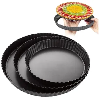 SURFOU Quicheform Backformen Kuchenform Brotbackform Tarteform 28 cm Rund Pie Backform, (Antihaftbeschichtete Quiche Tortenboden Backform, Obstkuchenform,Tortenbodenform,Obstbodenform,Tortenform,Torte Pan,Tortenpfannen,Quichepfanne, 22/24/28cm backform rund für Quiche, Pizza und Torten 3-tlg), Antihaftbeschichtung, Herausnehmbarer Boden, Spülmaschinenfest 3er-set