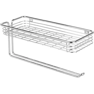 mDesign Aufbewahrungssystem Küchenrollenhalter Wand chrom Papierrollenhalter Wandmontage Ablage silberfarben