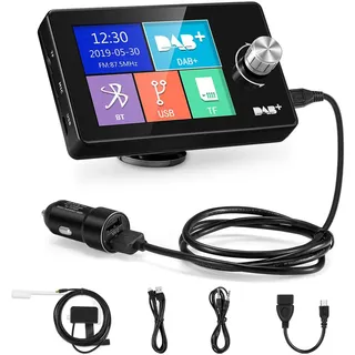 LEXXSON DAB Adapter für Autoradio Mit 2.8 Zoll Farb LCD Display DAB+ FM Radio Bluetooth Freisprechanlage TF Karte Und FM Transmitter Aux In/Out Für DAB Nachrüsten Im Auto MP3 Player