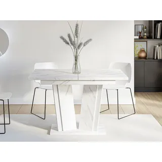 Ausziehbarer Esstisch OLEGIN - weißer Marmor / weiß - Weiß
