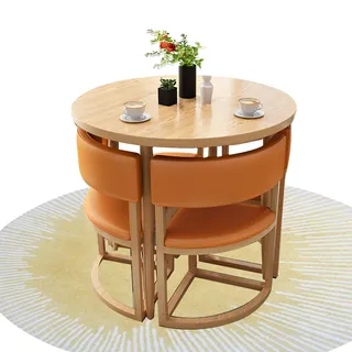 Runder Esstisch mit 4 Stühlen,Tisch Küche Rund Set,Bartisch Balkonset 4 Stühle 1 Tisch,Kombination aus Wohnzimmertisch und Stuhl,mit Rückenlehne,Durchmesser 80 cm,für Café, Büroempfang,Bibliothek ( Co