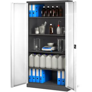 Jan Nowak - Aktenschrank C001H Büroschrank Metallschrank Stahlschrank Werkzeugschrank Stahlblech Pulverbeschichtet Flügeltürschrank Abschließbar 195 cm x 90 cm x 40 cm anthrazit/weiß