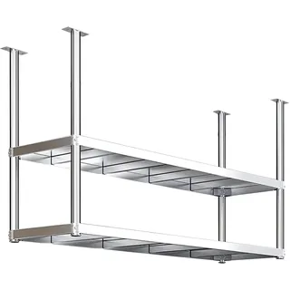 Hängendes Weinglasregal Deckenregal, Edelstahl-Decken-Weinflaschenhalter schwebendes Display-Aufbewahrungsregal, 2 Ebenen Wandregal Küchen-Topfpfannenregale für Bar, Restaurant, Café(100x35x80cm)
