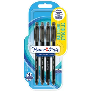 Paper Mate ComfortMate Ultra Druckkugelschreiber | mittlere Schreibspitze (1,0 mm) | schwarz | 4 Stück