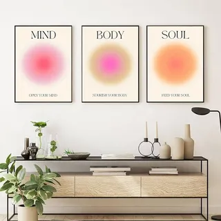 Mind Body Soul Wandkunst, Leinwanddruck, positive Aura-Poster, trendiger Farbverlauf, spirituelle Wandkunst, Leinwand, positive Wandkunst, Gemälde für Zimmer, ästhetische Poster für Wohnzimmer, 30,5 x