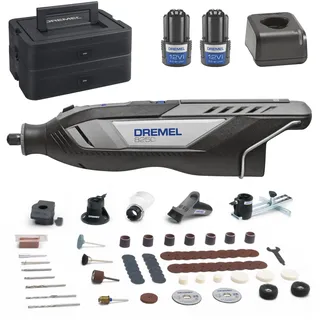 Dremel 8250 12V Akku-Rotationswerkzeug 5.000-30.000 U/min Bürstenloser Multifunktionswerkzeug set mit Dremel Box, 65 Zubehören, 5 Auf-und Vorsätze 2 Akku+ Ladegerät zum Schleifen, Fräsen, Gravieren